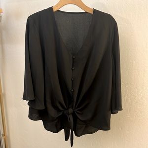 Tie front top with bell sleeves